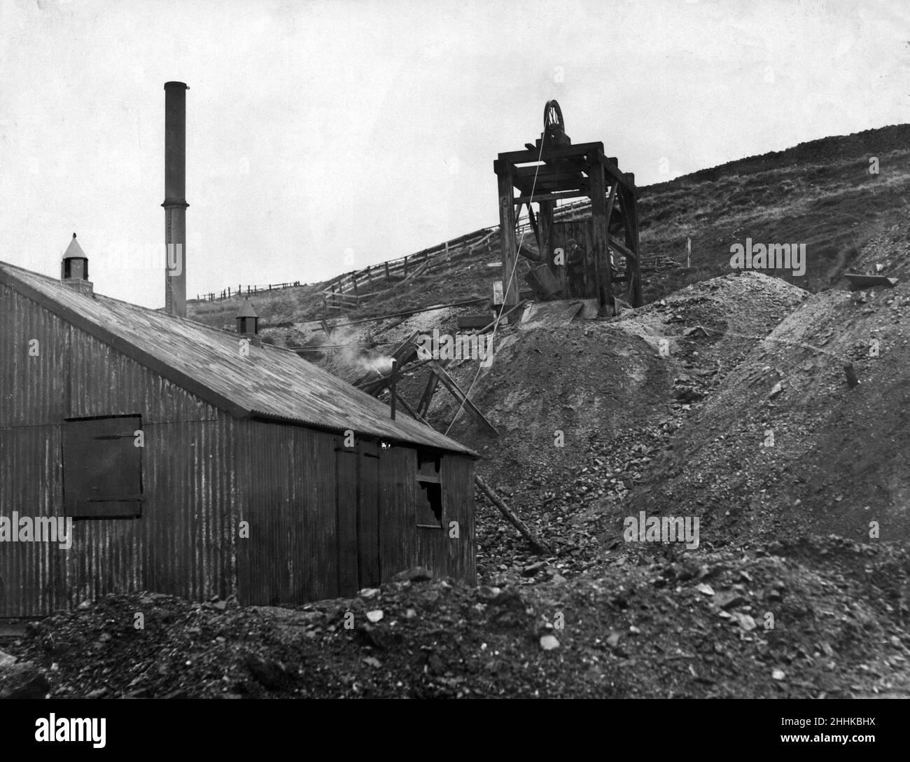 Stotsfield Burn Lead Mine, at Rookhope in County Durham. Work has been restarted there. The mine had been closed for fifty years. 20th November 1929. Stock Photo