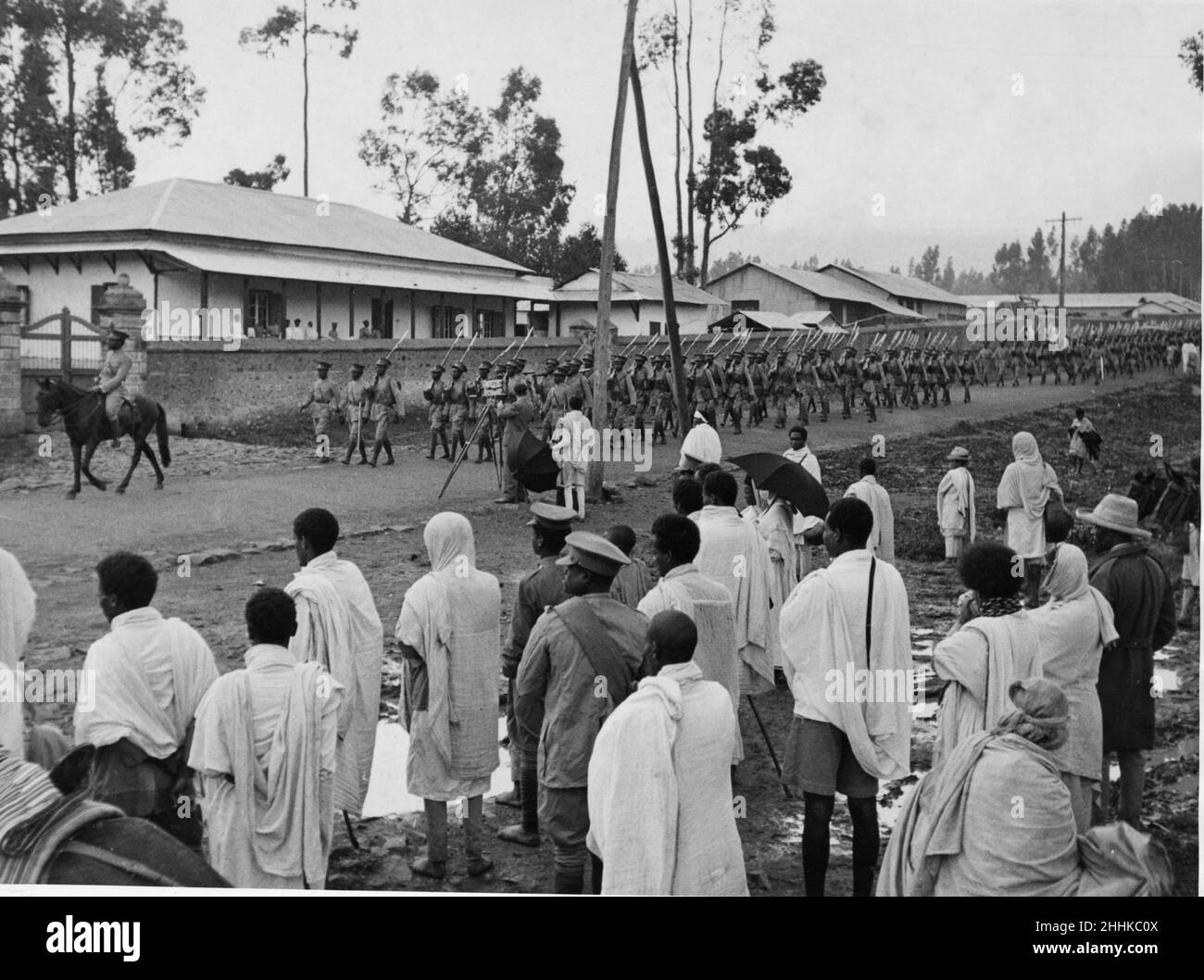 Abyssinian War September 1935Abyssinian army seen passing through the streets of Addis Ababa during the Meskel Feast. Following the parade the army marched to the north of the country to confront the threat of Italian invasion Stock Photo