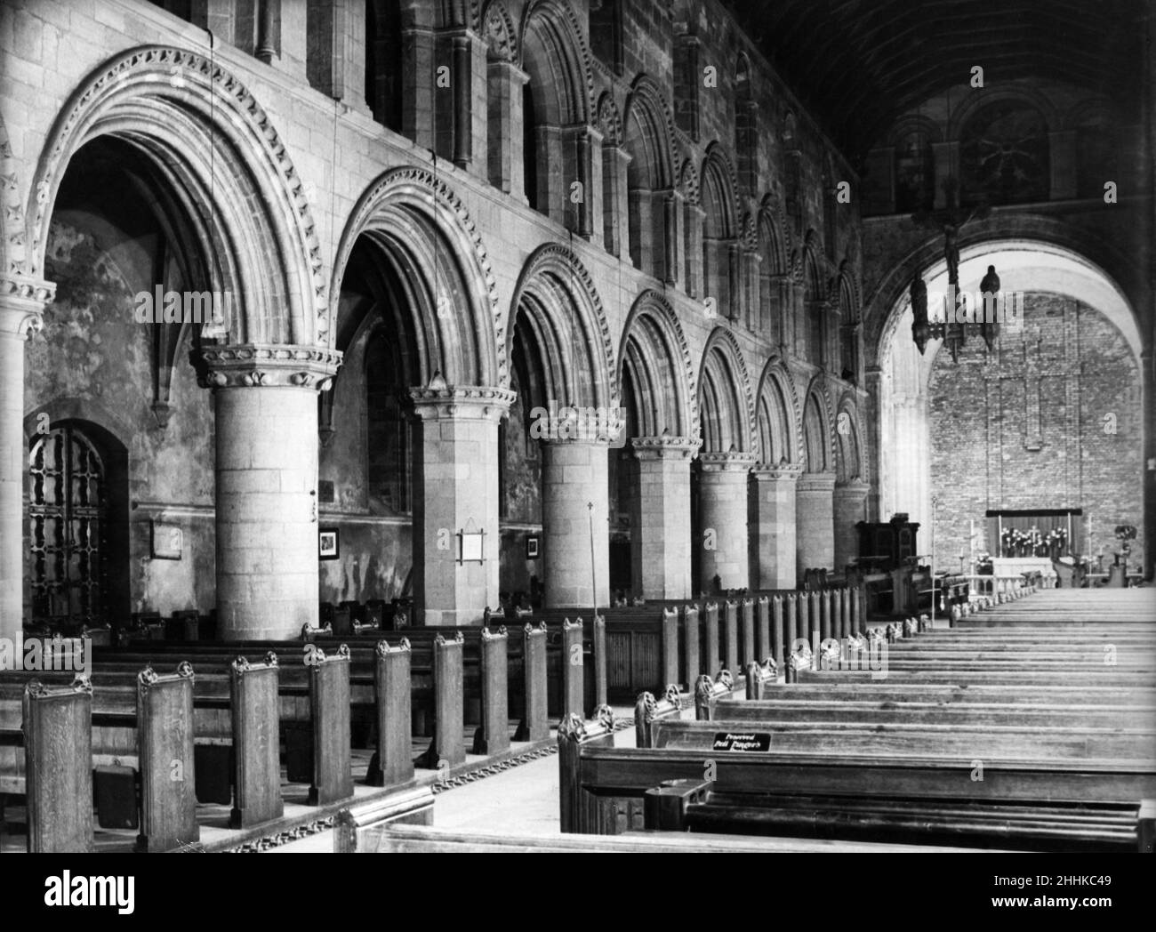 Interior view showing the new central crossing in Worksop Priory Church following restoration work. October 1935. Stock Photo