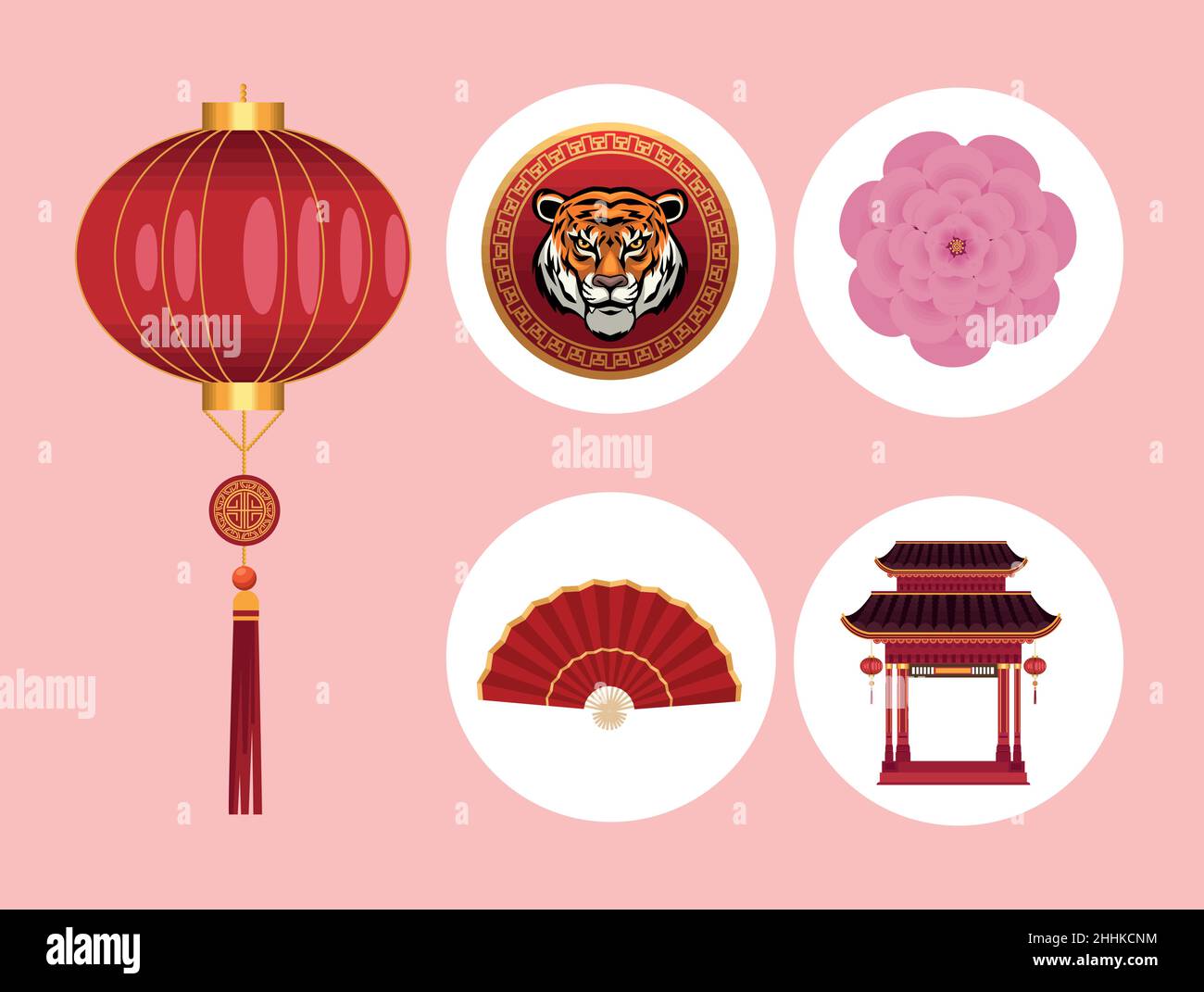 five chinese new year icons Stock Vector