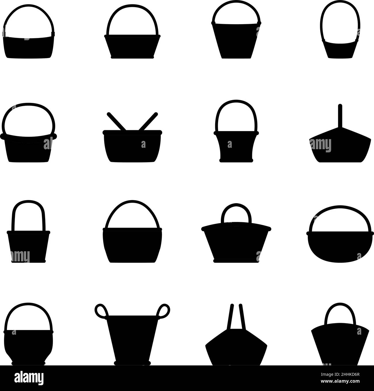 Set of silhouettes of wicker baskets, vector illustration Stock Vector