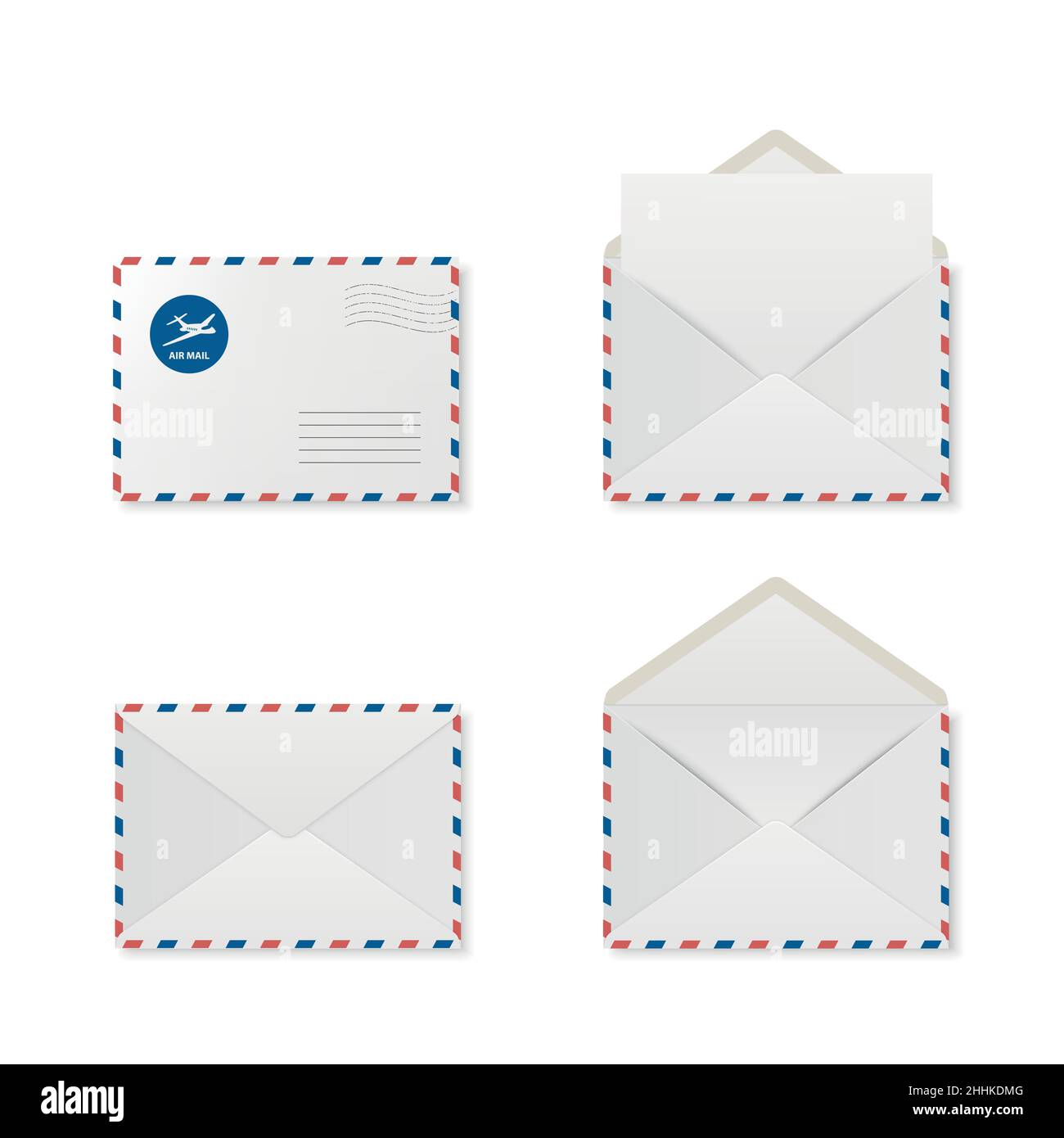 Vector 3d Realistic Open, Closed White Envelope Set. Isolated Envelopes. Blank, Empty Paper Sheet, Invitation, Message, Letter, Document. Design Stock Vector