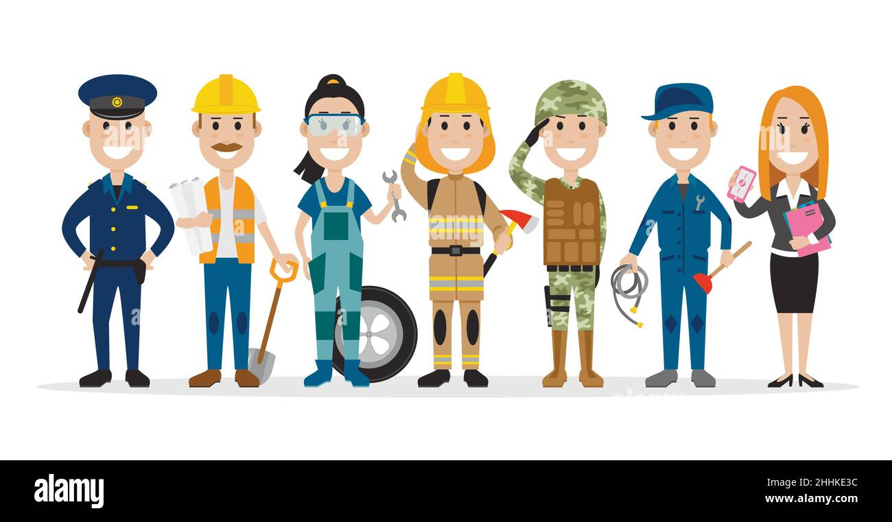 Set of people related to the different professions such as policeman, builder and others, vector illustration Stock Vector