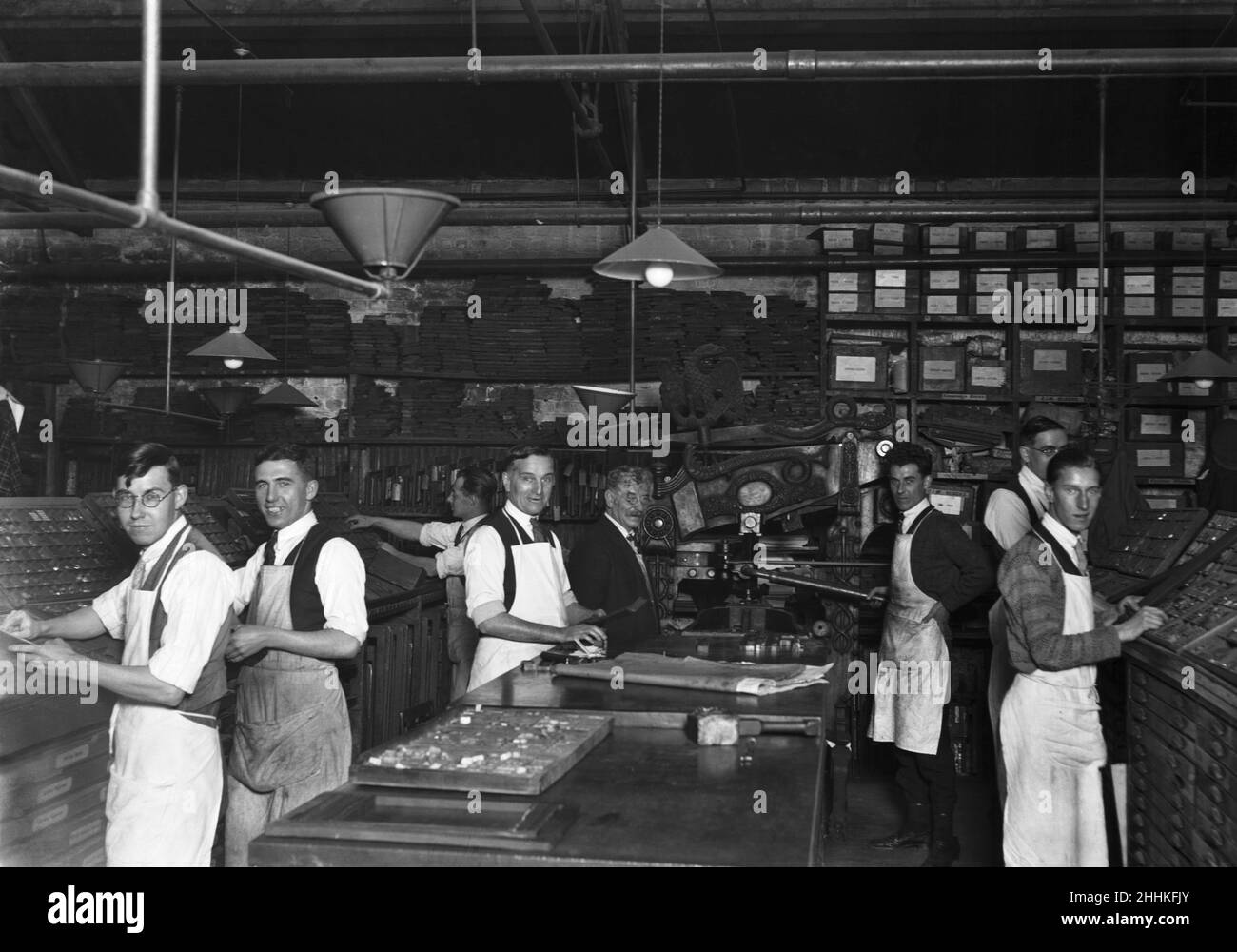 Printers in the compositors room of King and Hutchings, Uxbridge