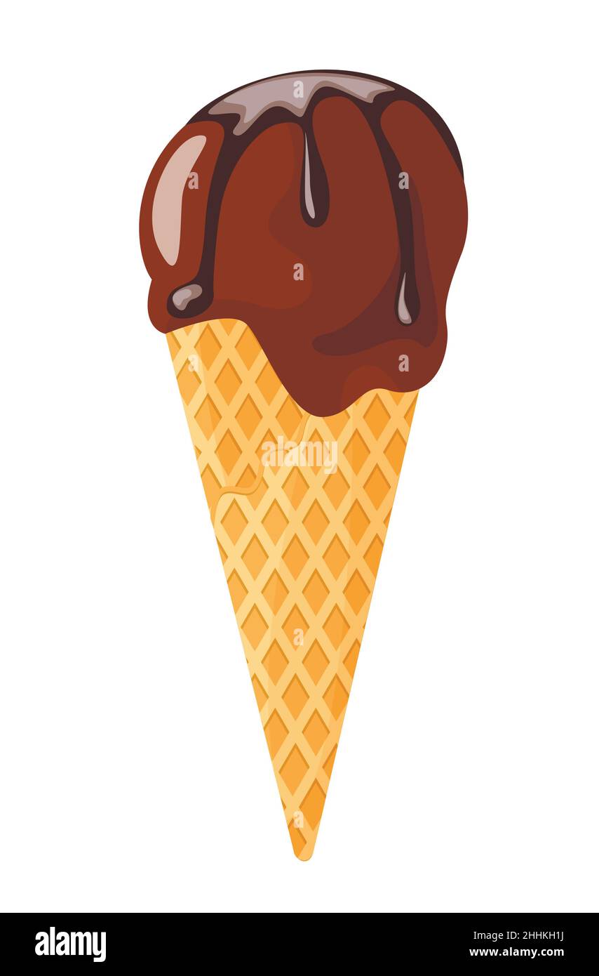 Chocolate ice cream on white background, flat vector illustration Stock Vector