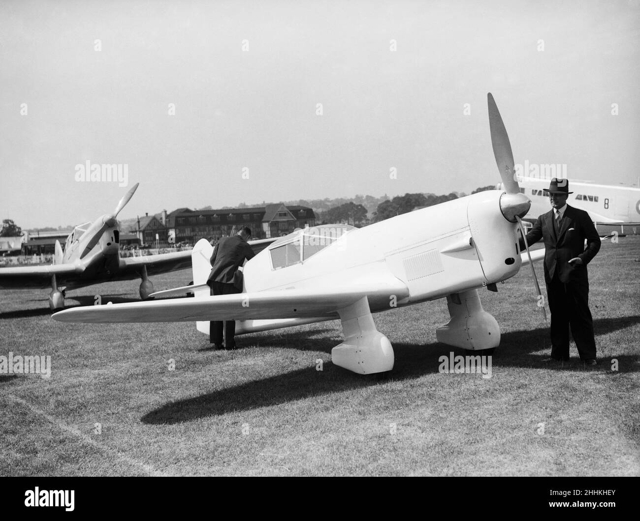 Captain Percival seen her with his Mew Gull aircraft at the 1935 Hendon Air Display 29th June 1935 Stock Photo