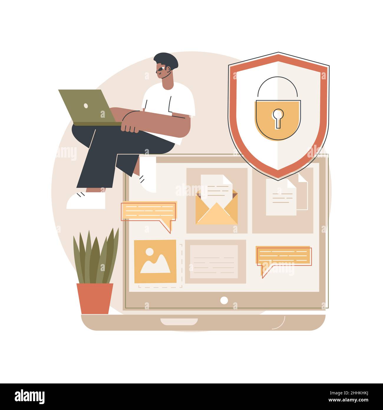 Digital ethics and privacy abstract concept vector illustration. Digital mediums behavior, internet privacy violation, secure online data protection, user information gained abstract metaphor. Stock Vector
