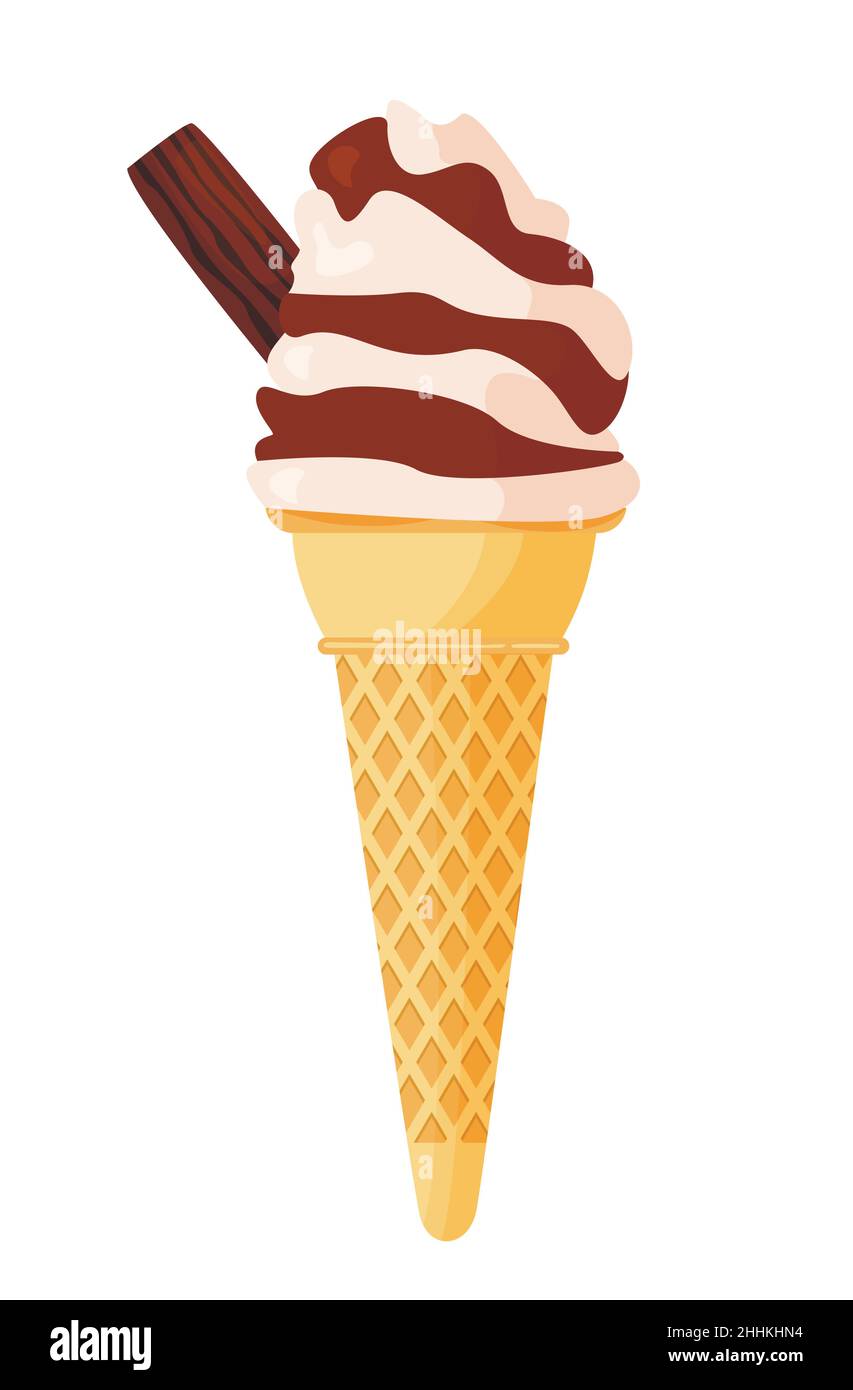 Chocolate ice cream on white background, flat vector illustration Stock Vector