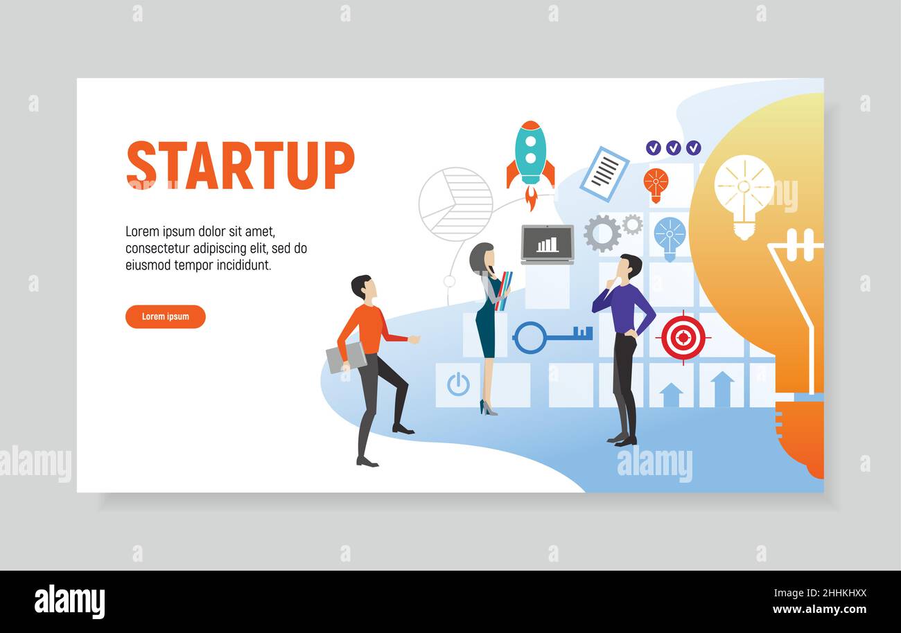 Creative website template of web page for startup, vector illustration Stock Vector