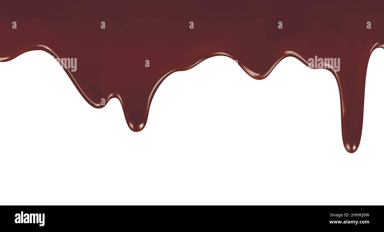 Melted chocolate dripping on white background, realistic vector illustration Stock Vector