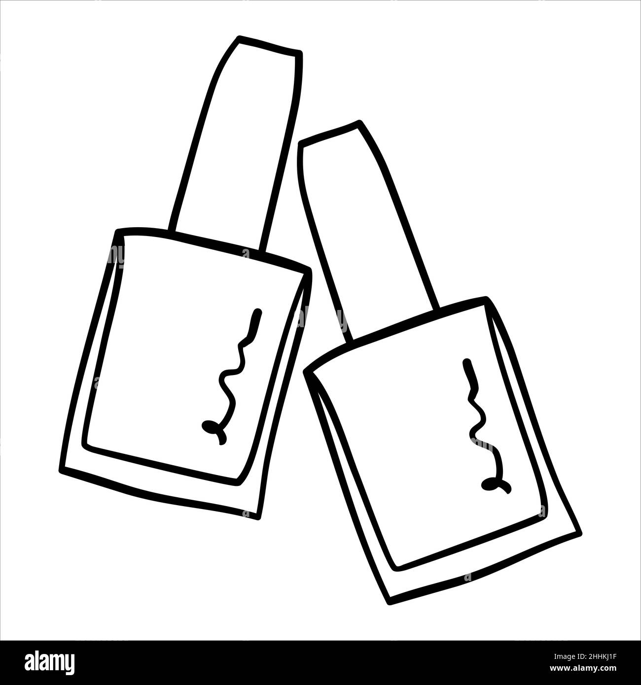 Nail polish bottles silhouette for manicure industry. Minimalist black laquer bottle in hand drawn outline style Stock Vector