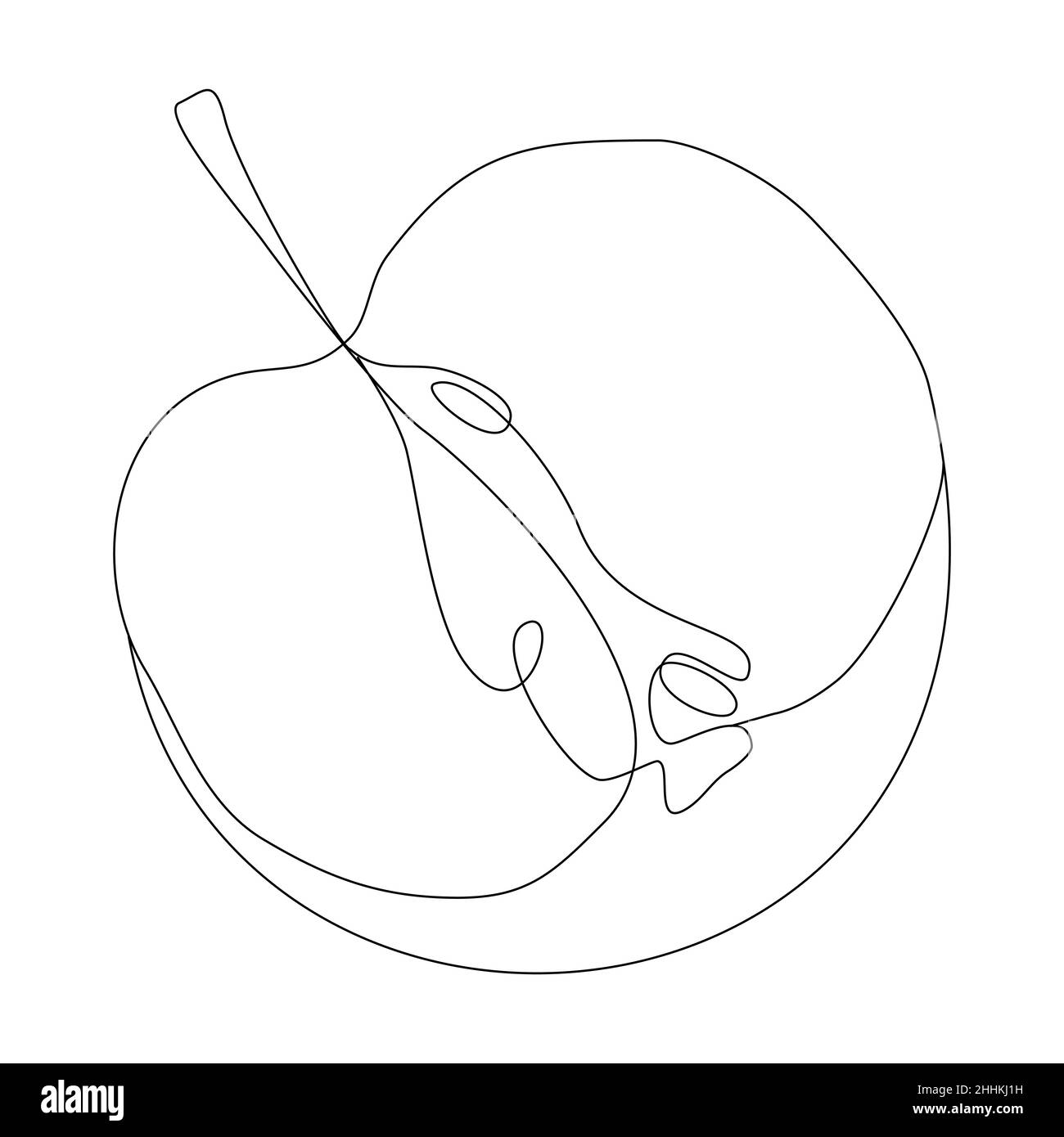 Apple silhouette in line art style. Cut apple half in simple outline. Minimalist vector continuous line drawn fruit Stock Vector