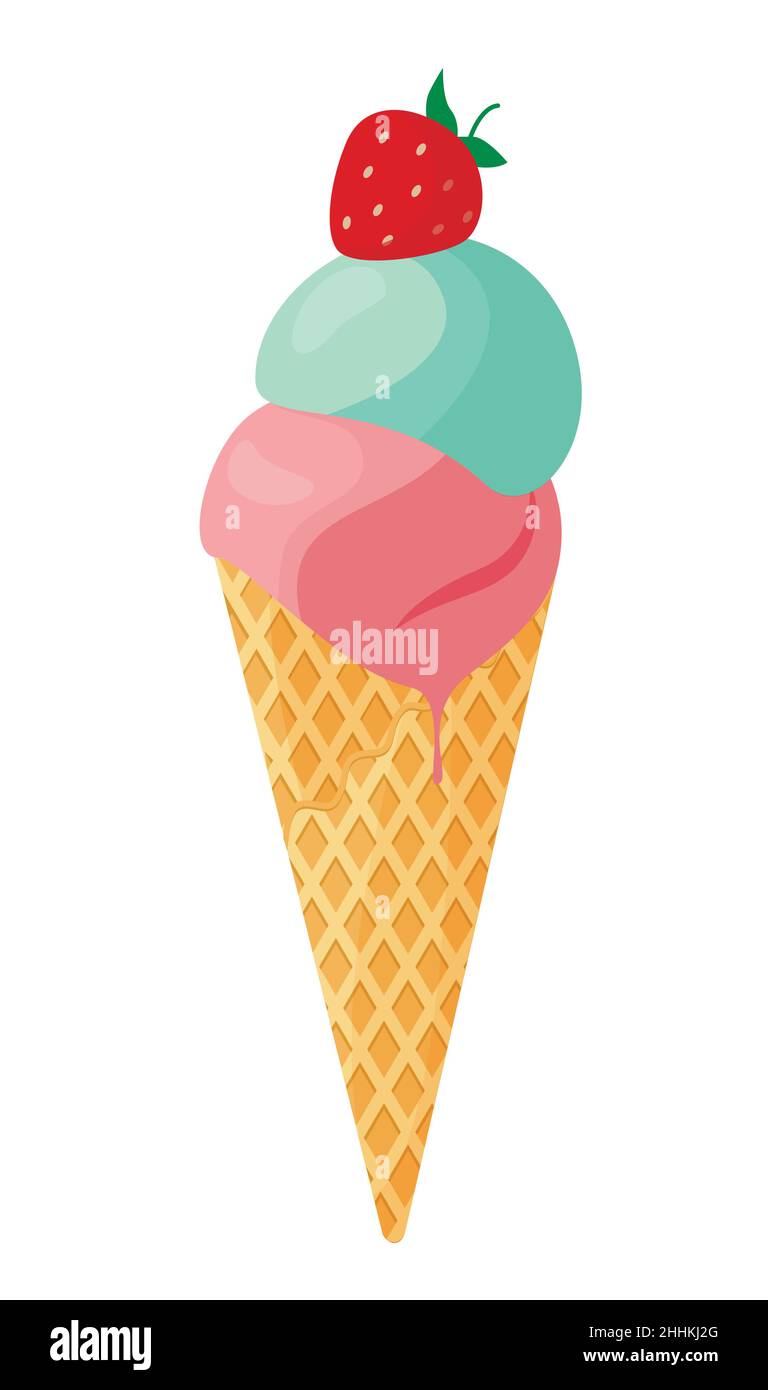 Fruit ice cream on white background, flat vector illustration Stock Vector
