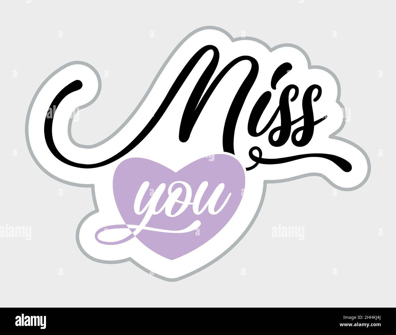 Miss You sticker in retro style. Vector illustration isolated on white background Stock Vector