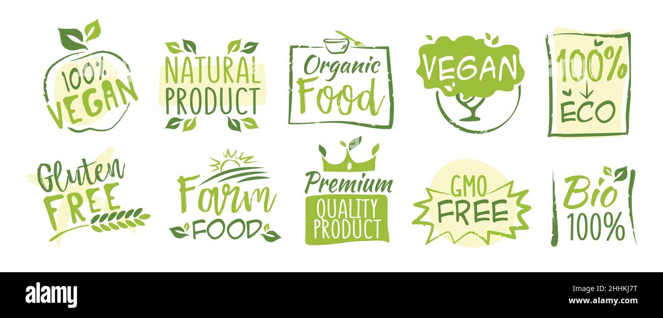 Second set of Bio and Eco stickers, vector illustration for graphic and ...