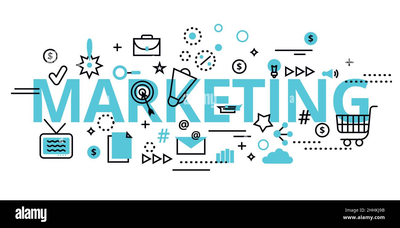 Modern flat thin line design vector illustration, concept of marketing ...