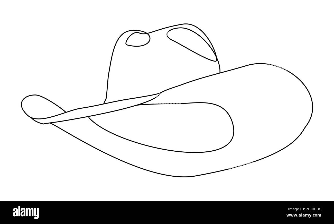 Cowboy hat silhouette. Continuous line drawing of gunslinger apparel. Cow boy hat drawn in simple minimalist outline Stock Vector