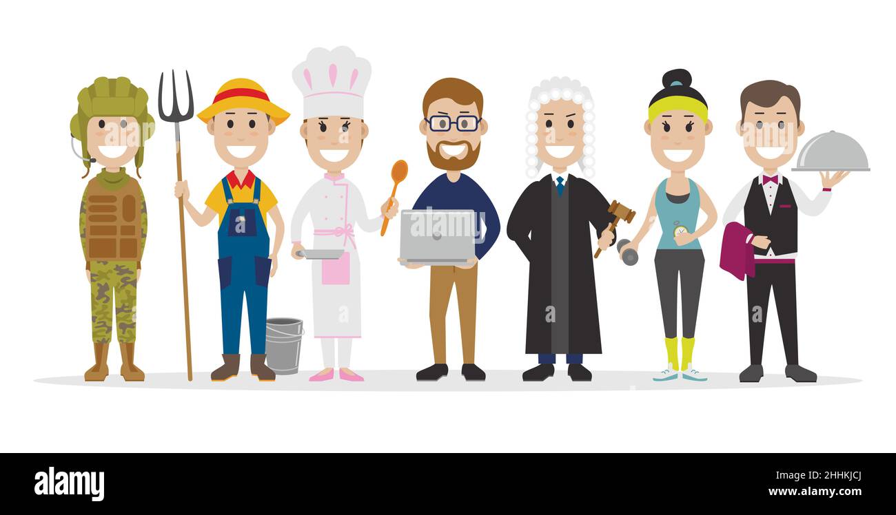 Set of people related to the different professions such as tankman, farmer and others, vector illustration Stock Vector