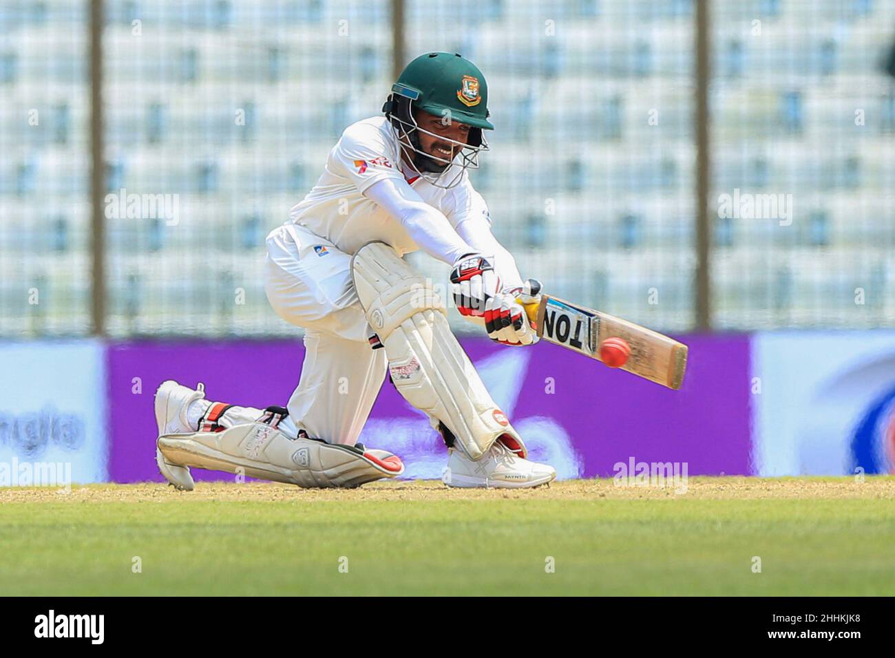 Bangladesh cricketer Mominul Haque seen in action during the 2nd Test match between Australia and Bangladesh at the Zohur Ahmed Chowdhury Stadium. Australia won by 7 wickets Stock Photo