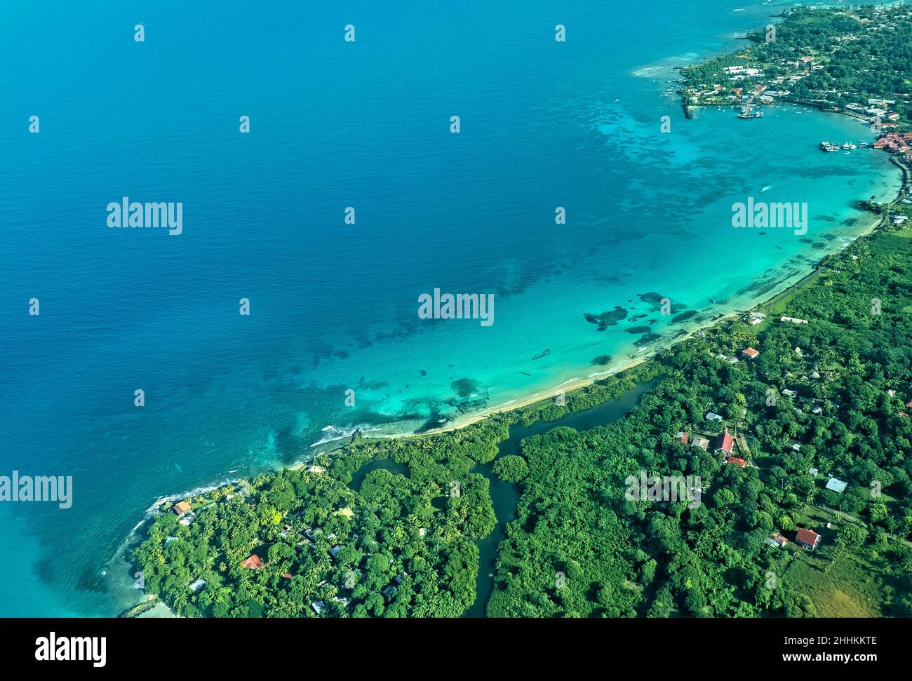 Aerial view of South West Bay and Pic Nic Beach on Big Corn Island