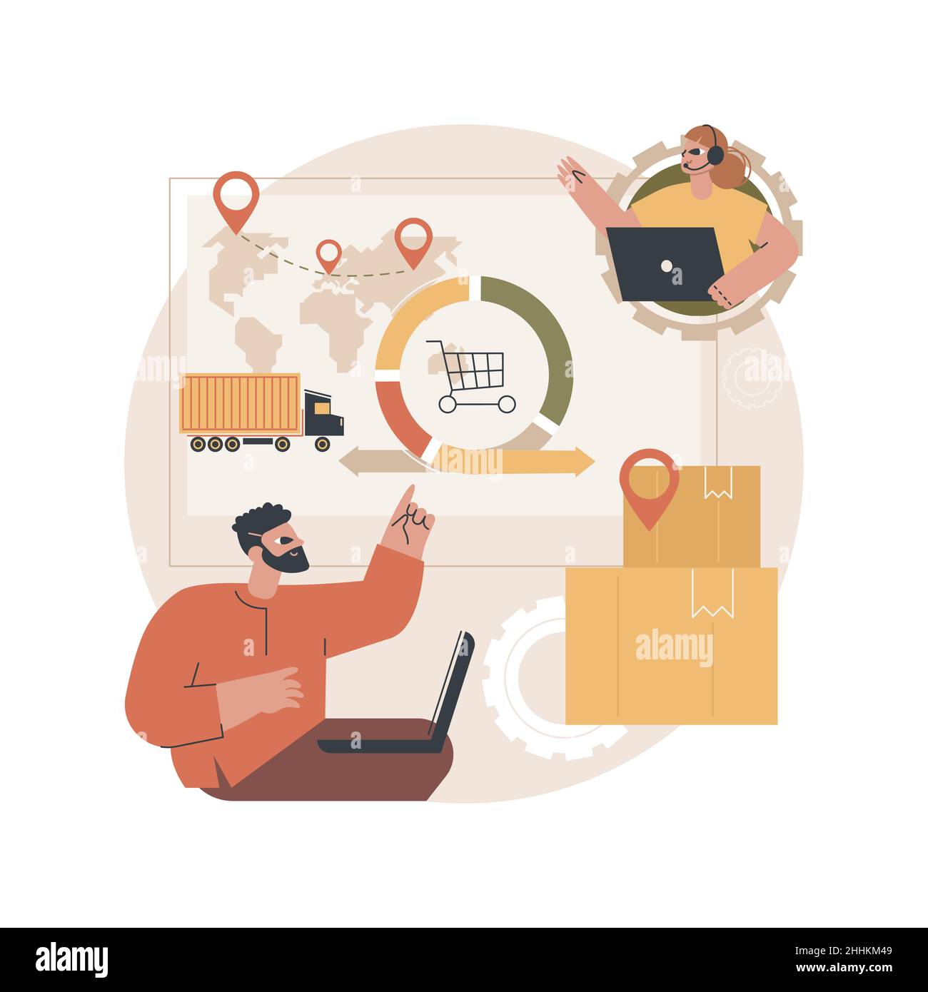 Handling and order processing abstract concept vector illustration. Order documentation, processing system, handling customer request, logistics, automated logistics operations abstract metaphor. Stock Vector