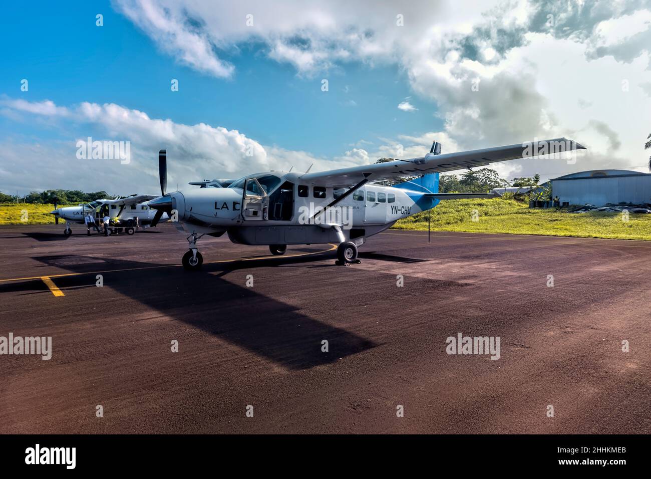 Cessna waiting for takeoff on Big Corn Island, Nicaragua Stock Photo ...