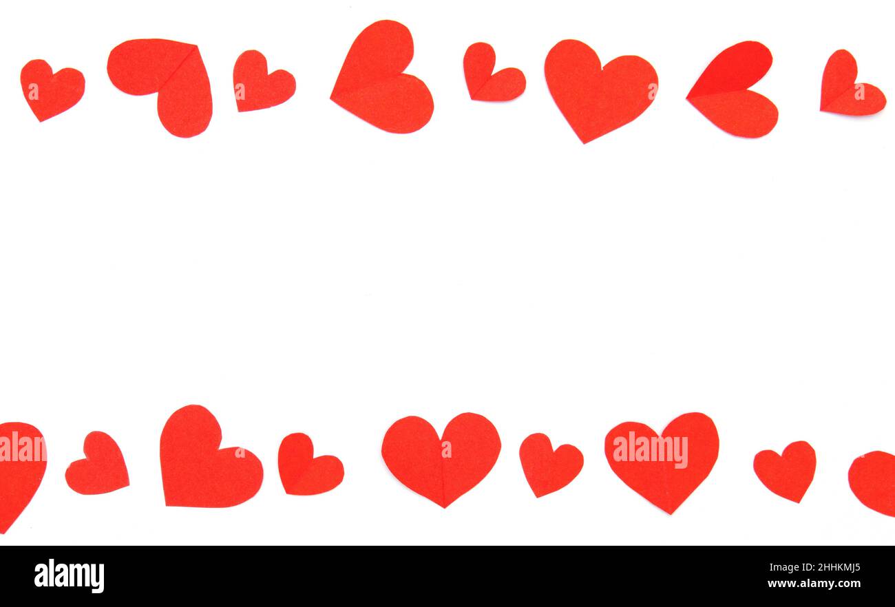 Red paper heart shape frame on white background for valentine day with ...