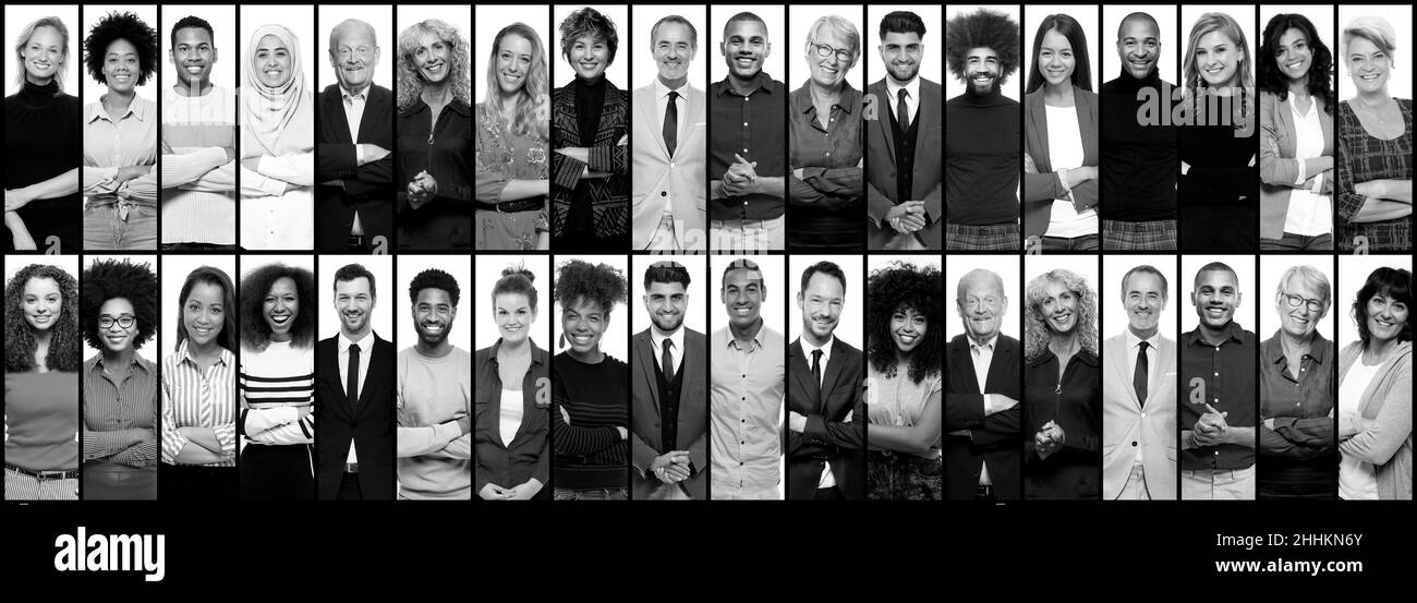 Group happy people mixed race Black and White Stock Photos & Images - Alamy