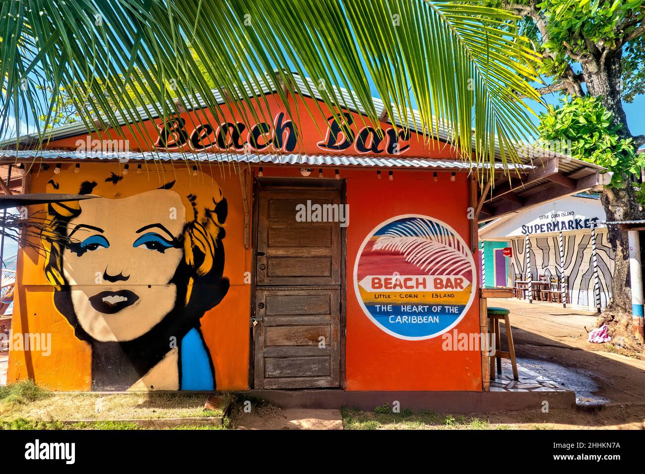 Colorful beach bar, Little Corn Island, Nicaragua Stock Photo