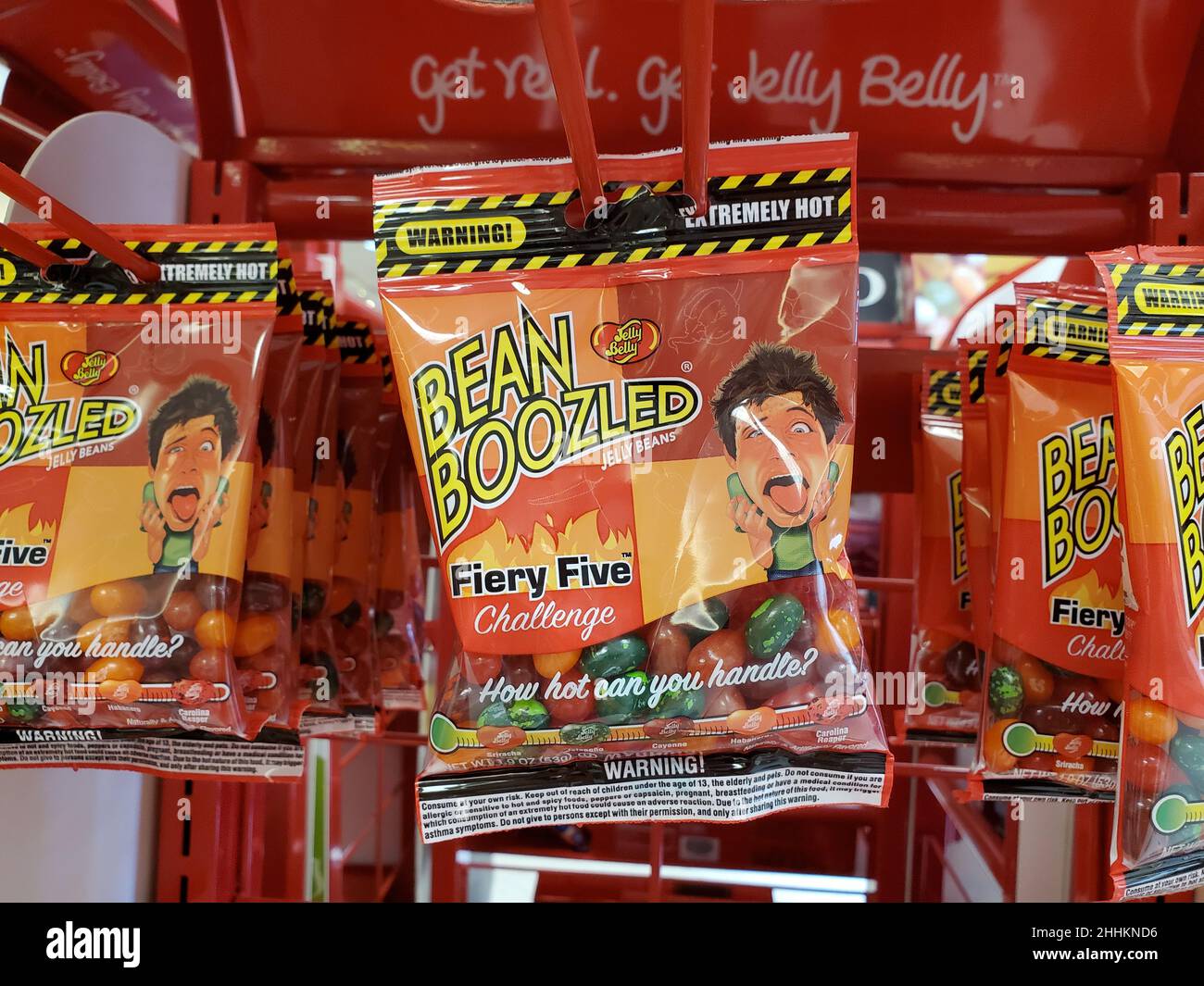 Packages of Bean Boozled jelly beans at Jelly Belly factory, Fairfield