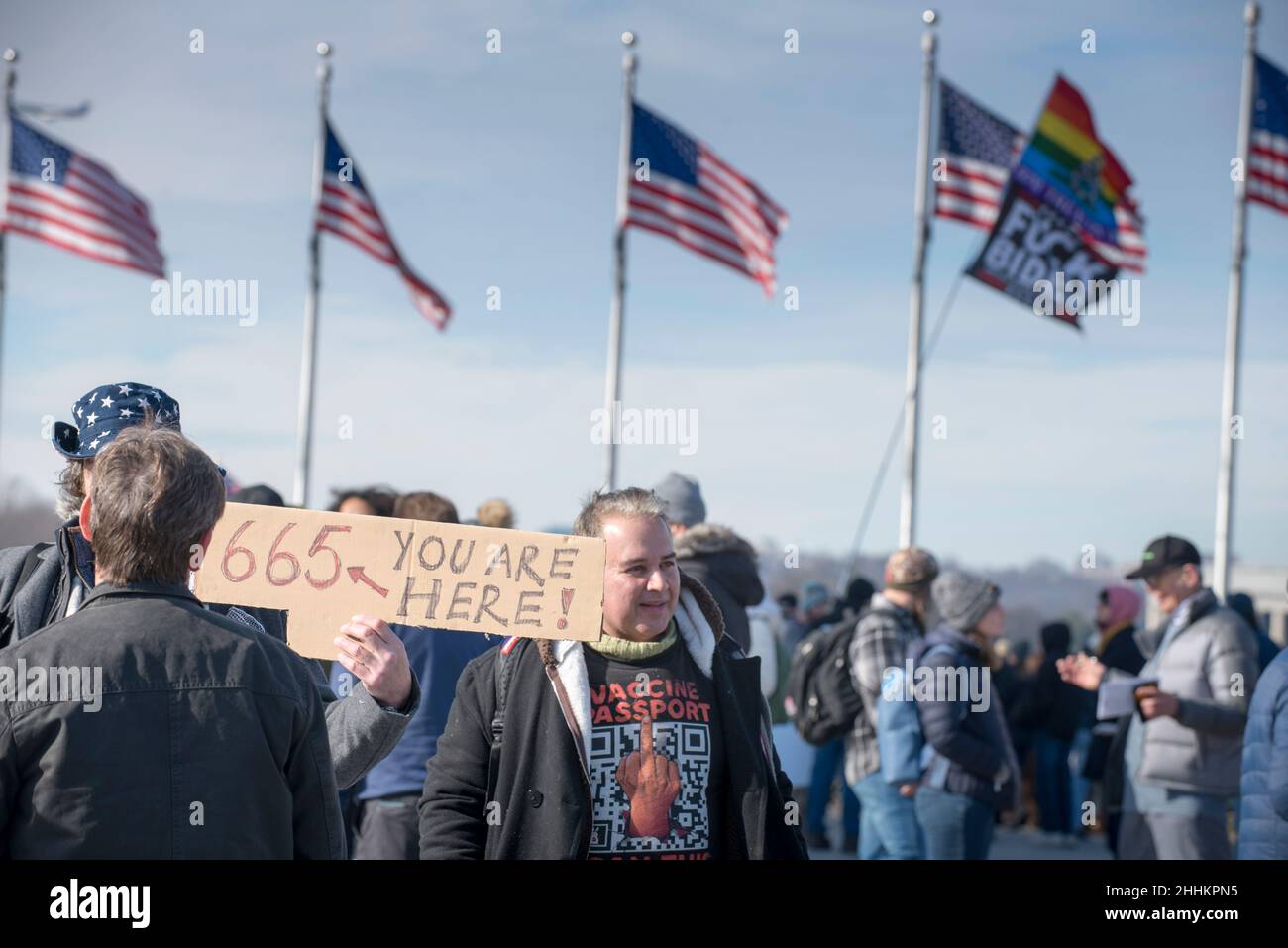 Demonstrators participate in Defeat the Mandates march in Washington, DC, on January 23, 2022, protesting mask and COVID-19 vaccination mandates. US. Stock Photo
