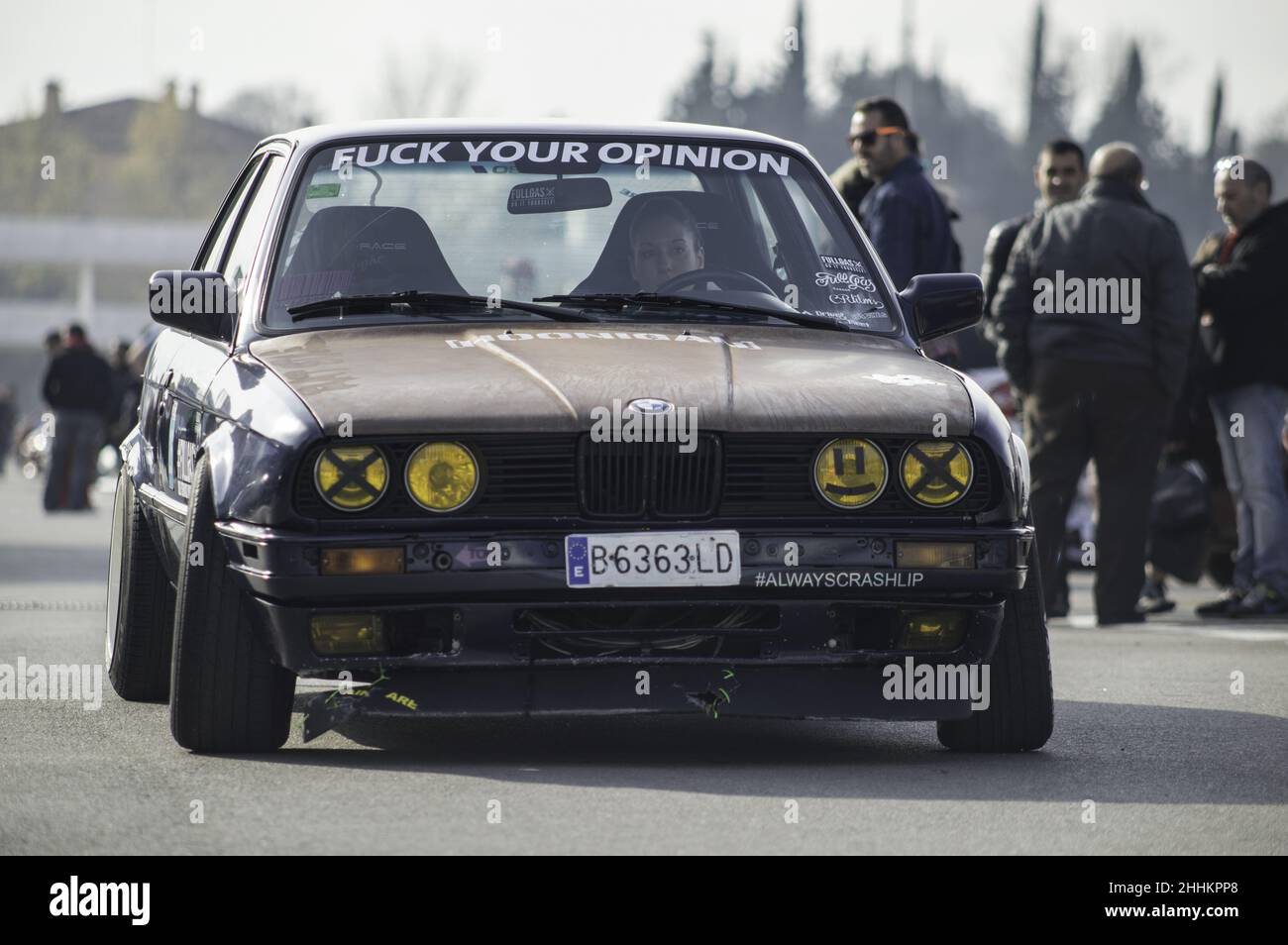 Nice classic BMW E30 tuned stance style with rusty bonnet Stock Photo ...