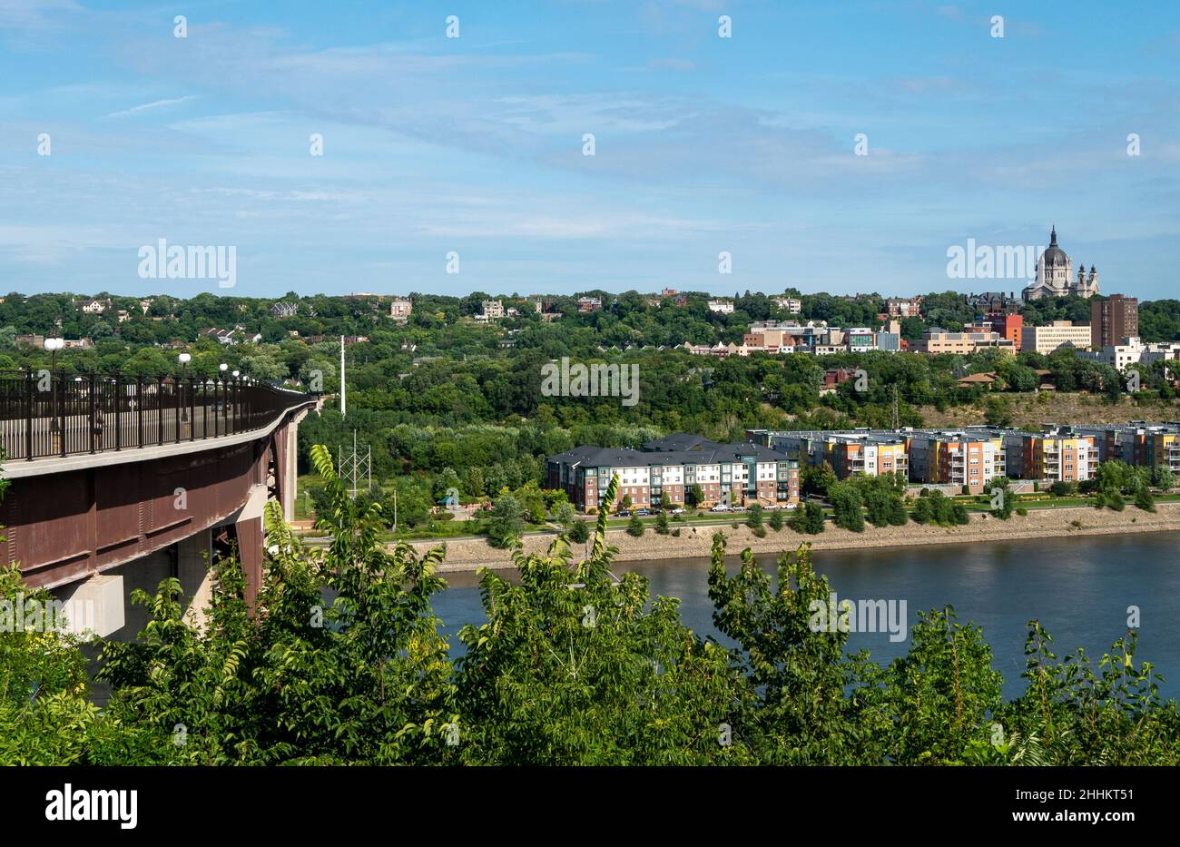 ST PAUL, MN - 25 AUG 2020: The High Bridge over the Mississippi River and the Cathedral of St Paul. Stock Photo