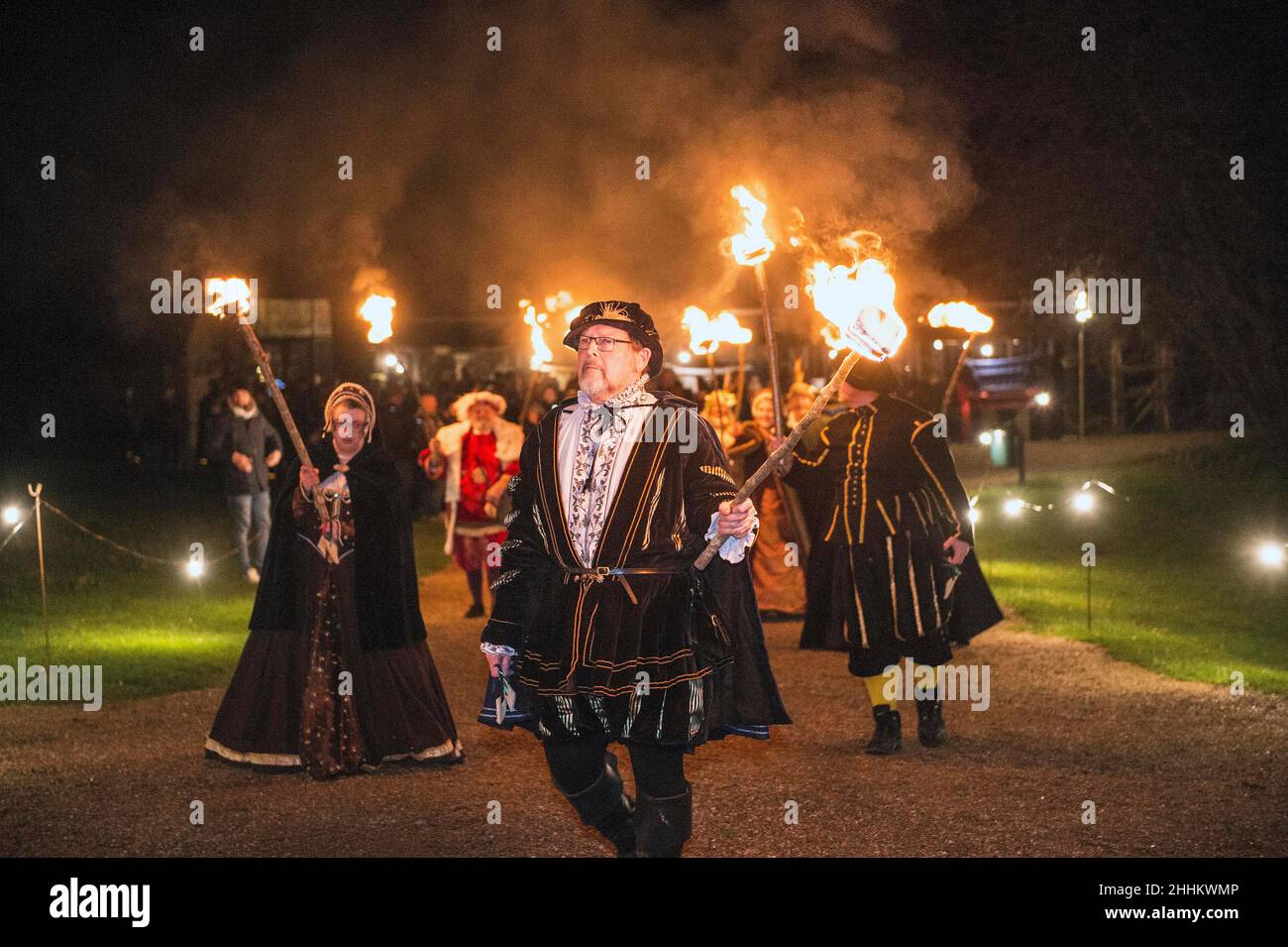 Wassailing at Michelham Priory, Sussex 2022 blessing of the orchards to ensure a good harvest for the year to come. Picture Terry Applin Stock Photo