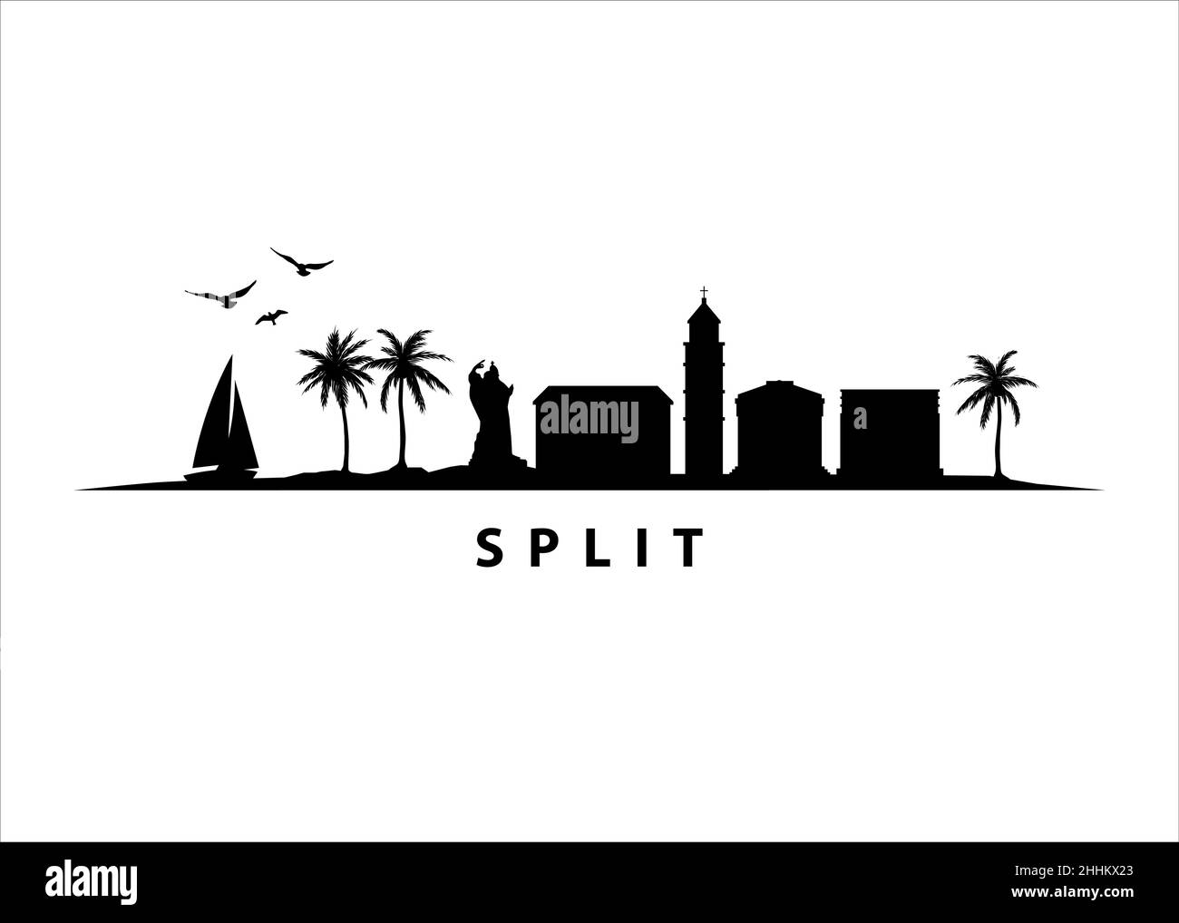 Split Croatia Skyline Landscape Black Shape Silhouette Vector Graphic Stock Vector