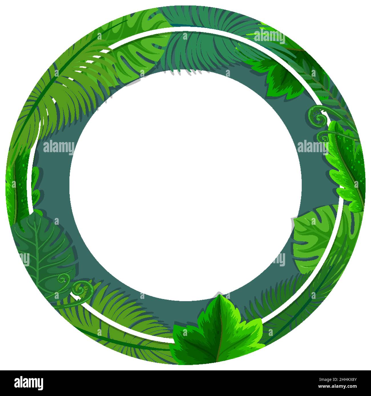 Round frame with tropical green leaves illustration Stock Vector Image ...