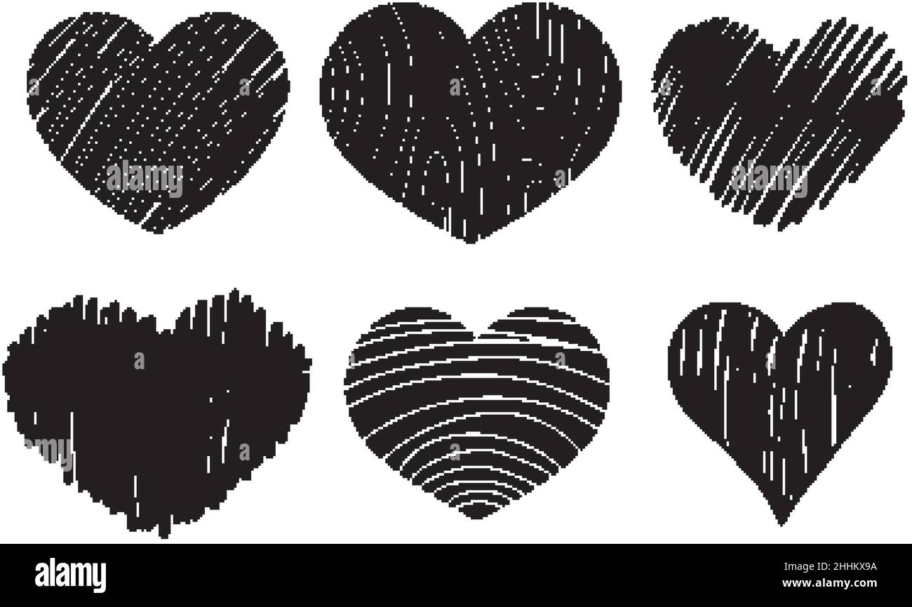 Set of different hand drawn hearts illustration Stock Vector Image