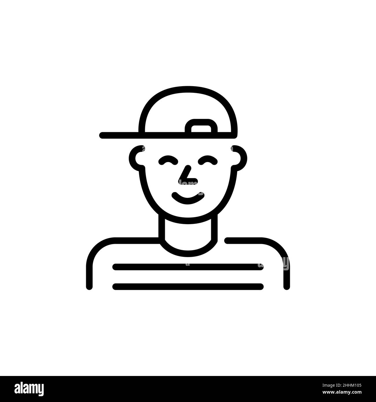 Boy wearing a baseball cap. Pixel perfect, editable stroke avatar icon Stock Vector