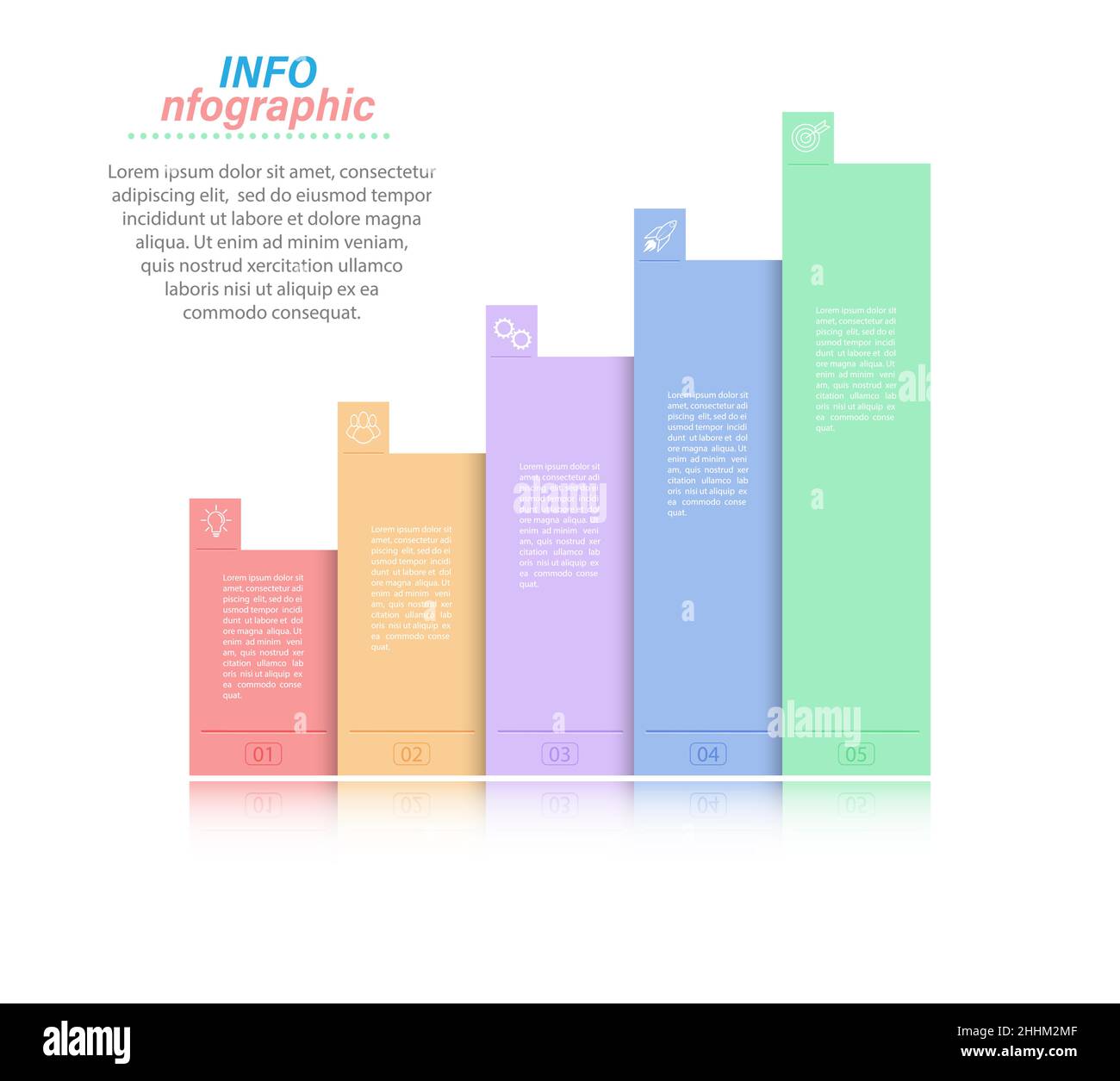 5 stages of development, improvement or training. Infographics with ...
