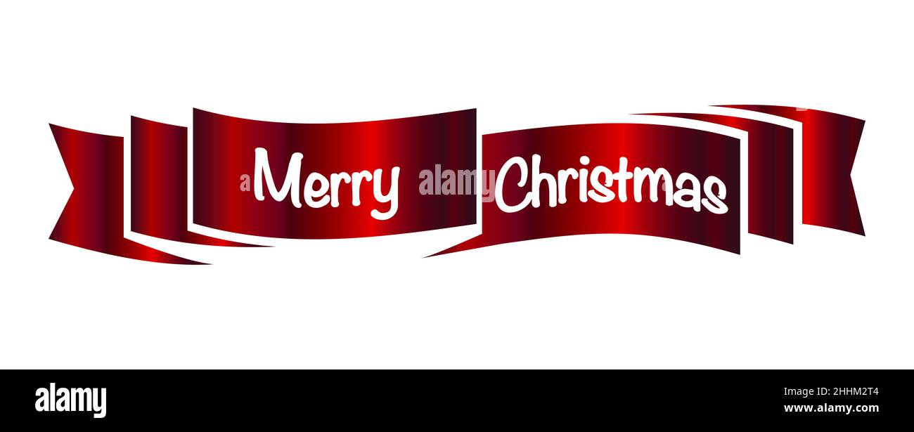 A Merry Christmas red ribbon banner set over a white background Stock ...