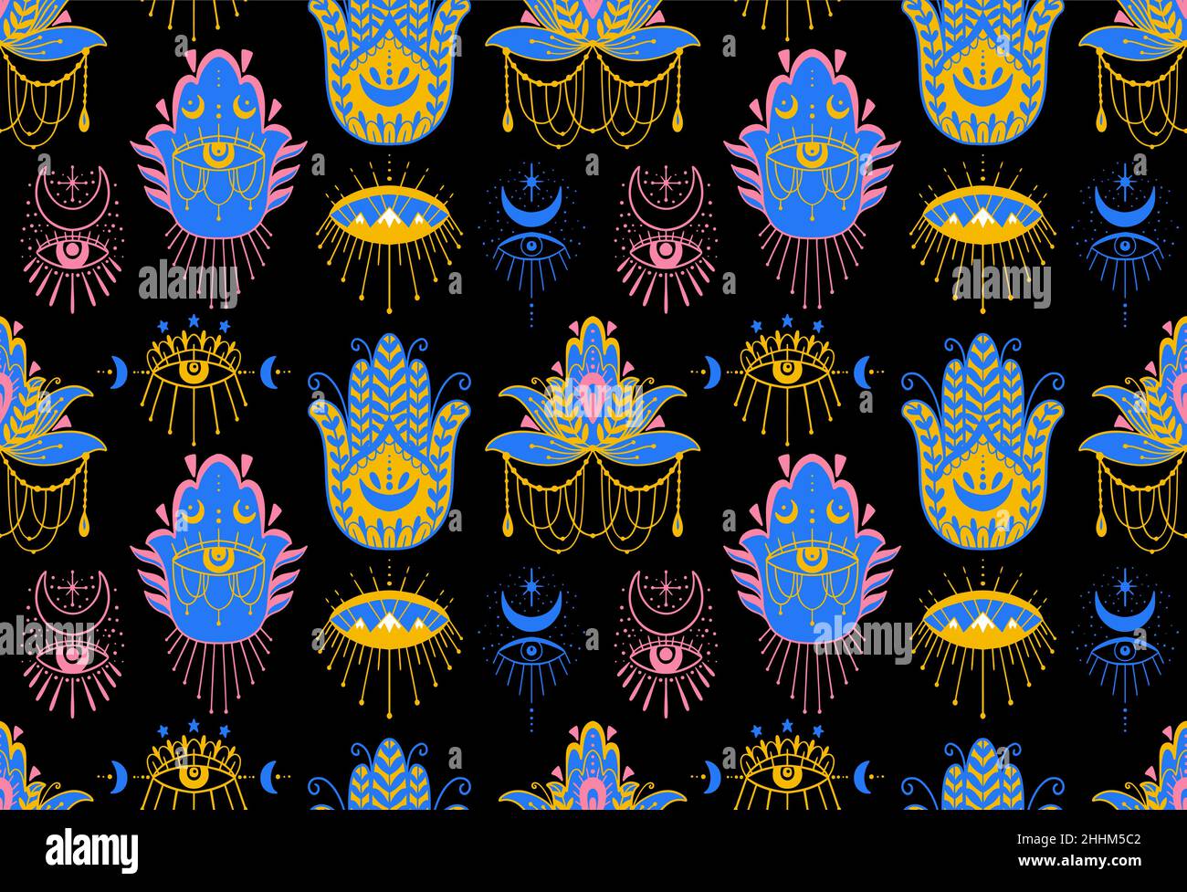 Mystic seamless pattern hamsa and evil eye symbol.Esoteric magic occult ...