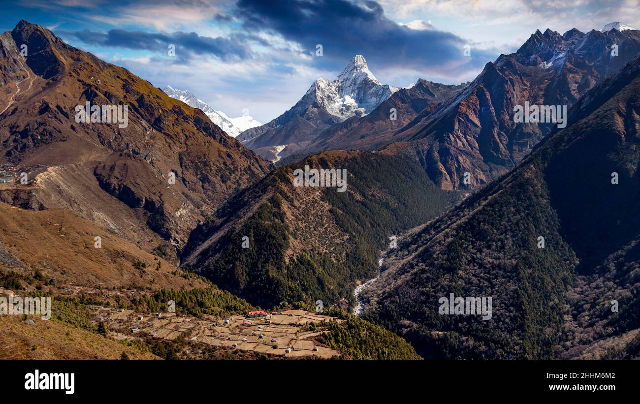 View to Mount Ama Dablam, Khumbu Region, Nepal Stock Photo