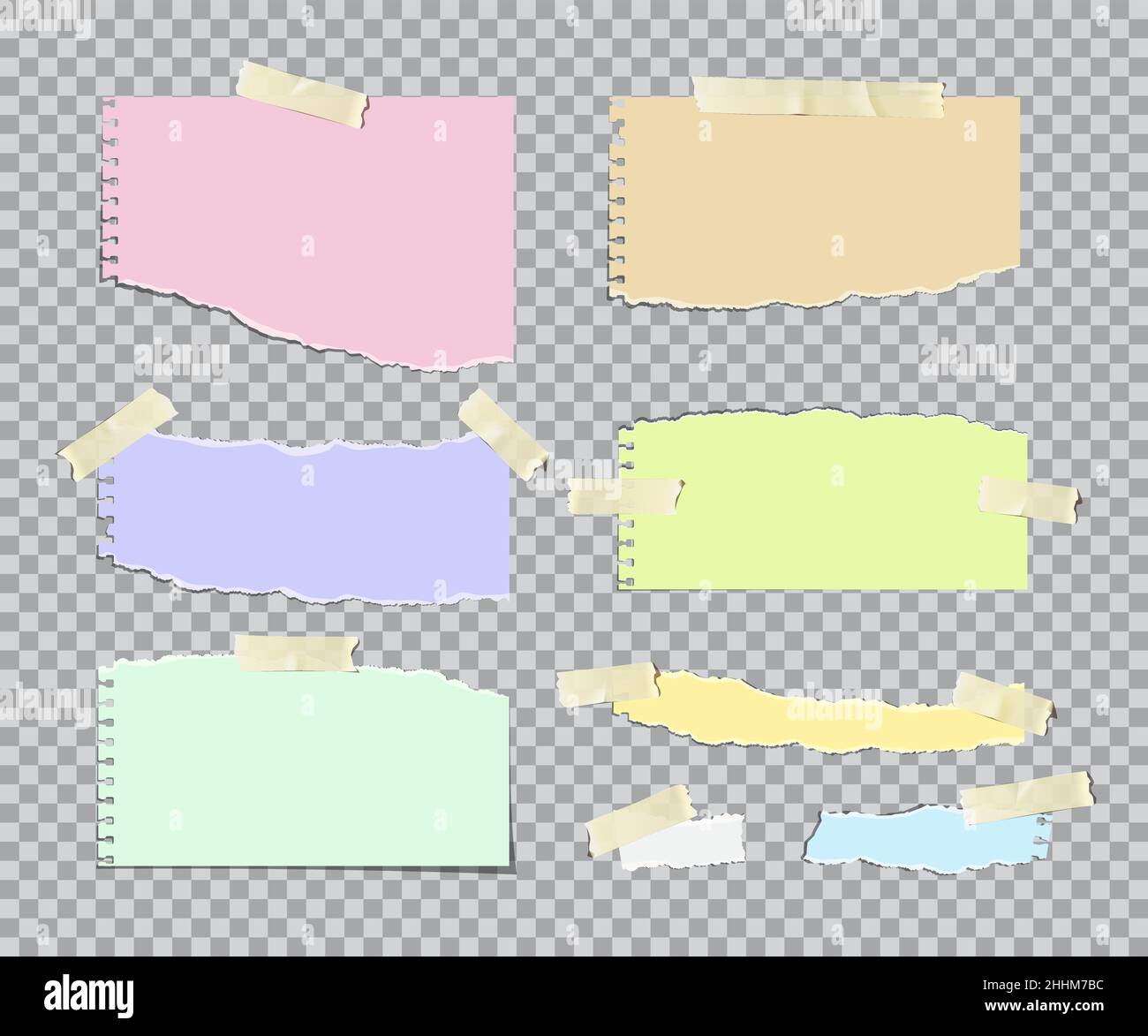 Torn paper strips of different colors and shapes with sticky adhesive