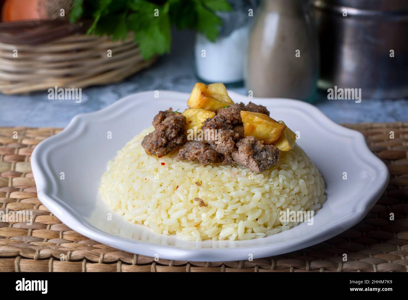 Turkish Meat ciger with rice pilav Albanian Liver with Rice Pilav or