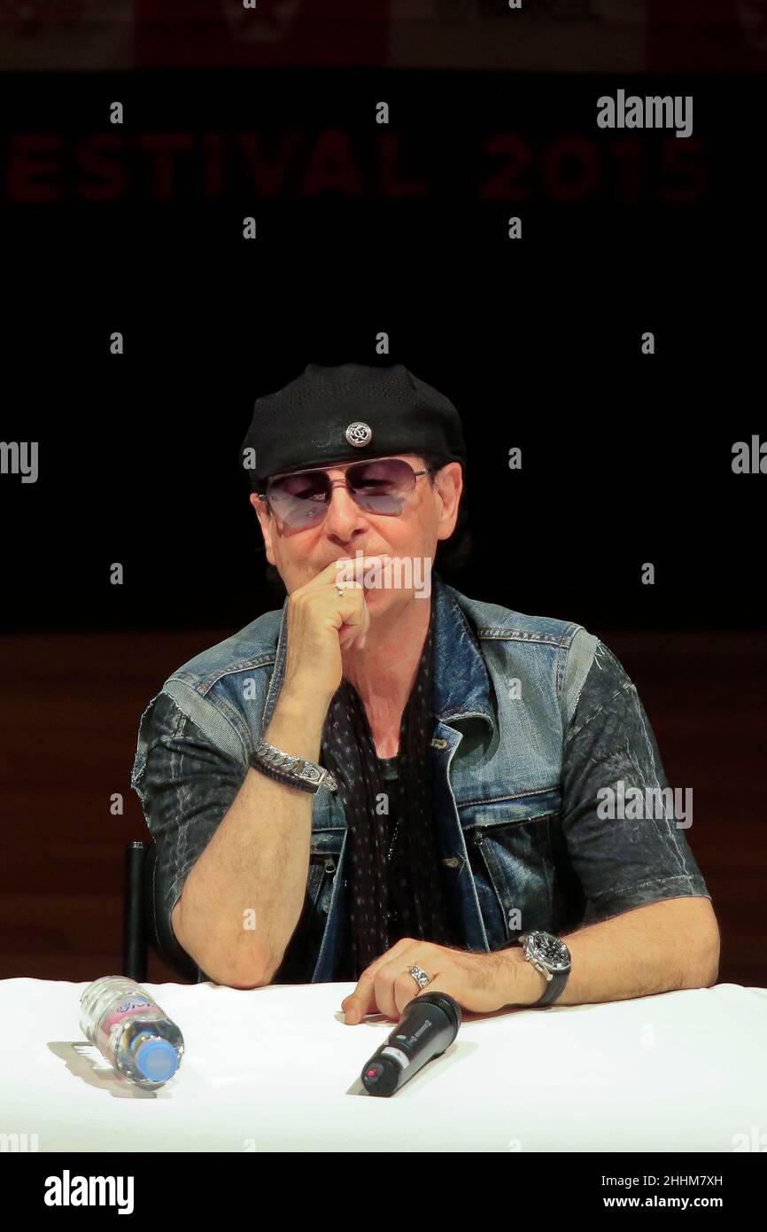 August 6, 2015 - South Korea, Incheon : German Rock Band Scorpions members attend their band 50th anniversary press conference at tribowl culture center in Incheon. Stock Photo
