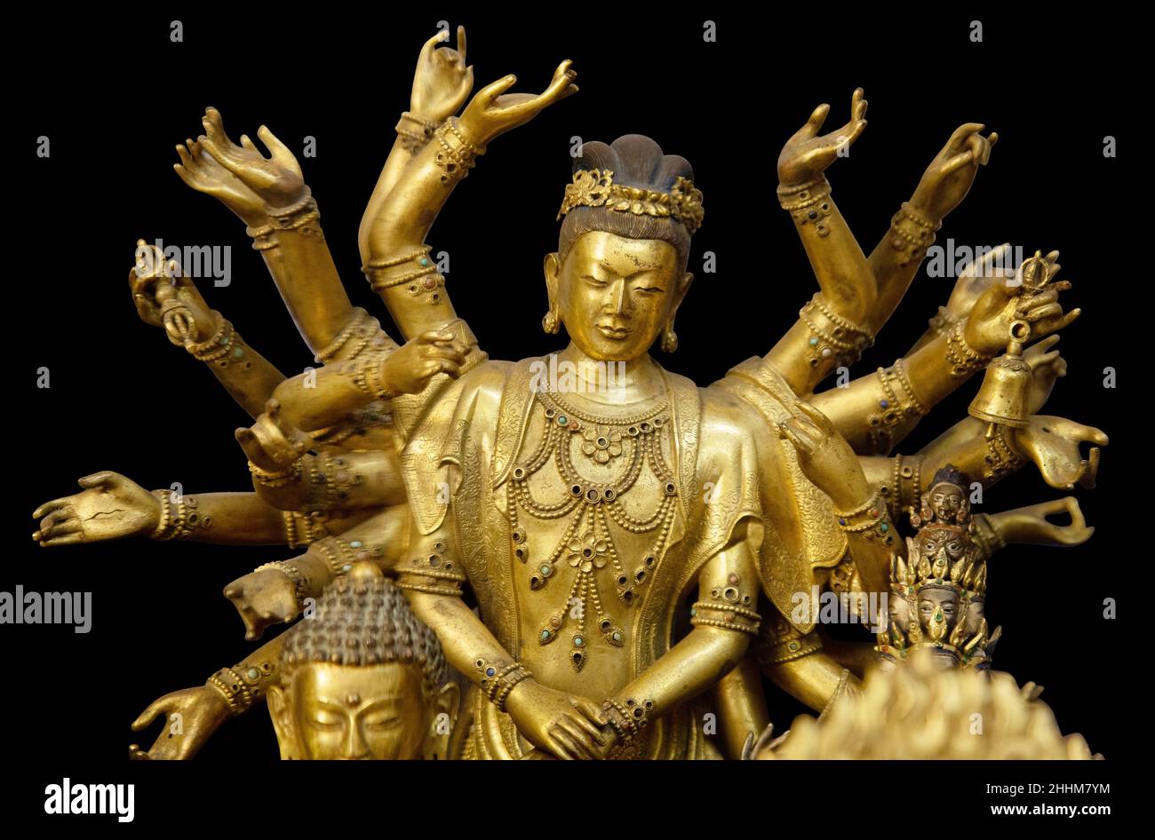 Multi armed Shiva statue isolated on black background with clipping