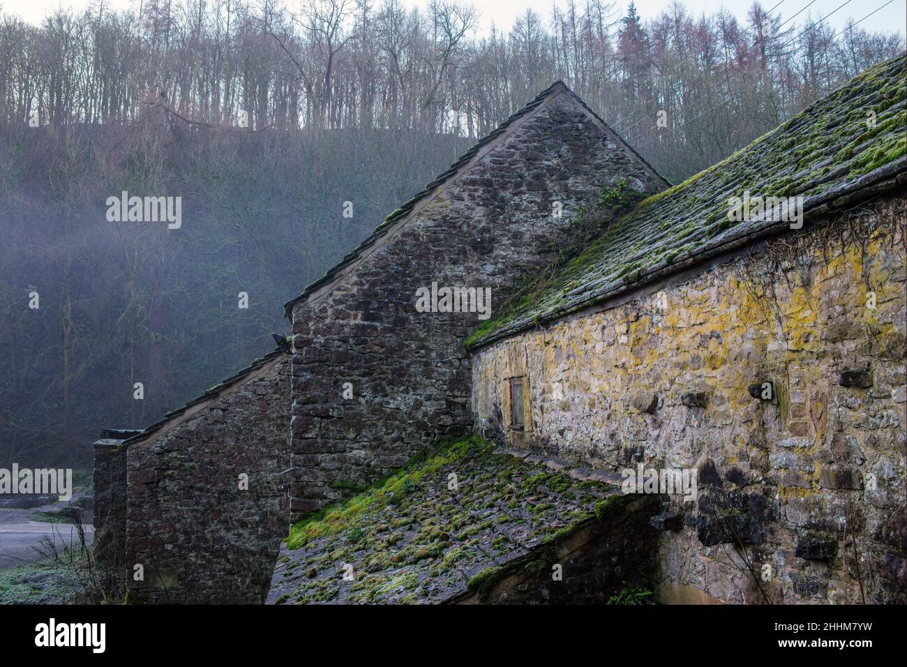Farm buildings in Lathkill Dale, Peak District National Park, Derbyshire, England Stock Photo