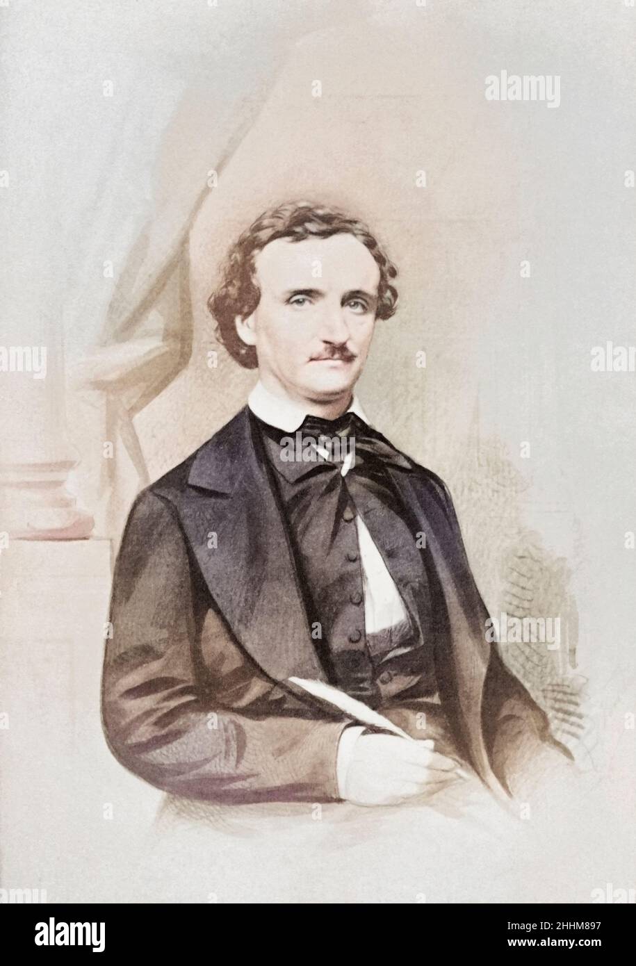 Edgar Allen Poe, 1809 - 1849.  American author, famous for such stories as The Pit and the Pendalum and The Murders in the Rue Morgue.  After a 19th century portrait.  Later colorization. Stock Photo