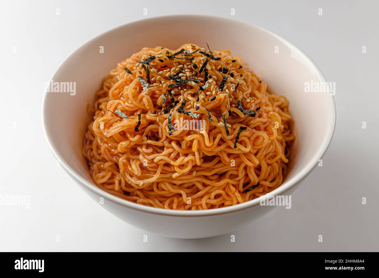 Ramen seasoned with red pepper paste. Spicy and Sweet Noodles. Korean