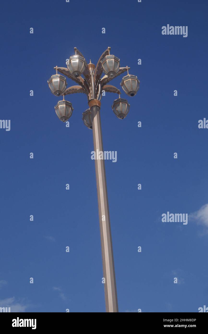 Lights outside the Qasr al Watan, Palace of the Nation, the presidential palace of the United Arab Emirates, Abu Dhabi, United Arab Emirates Stock Photo